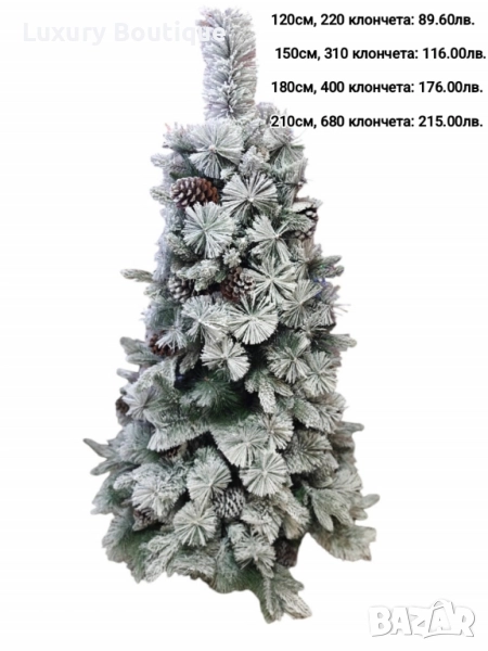 реалистична заснежена елха с шишарки , снимка 1