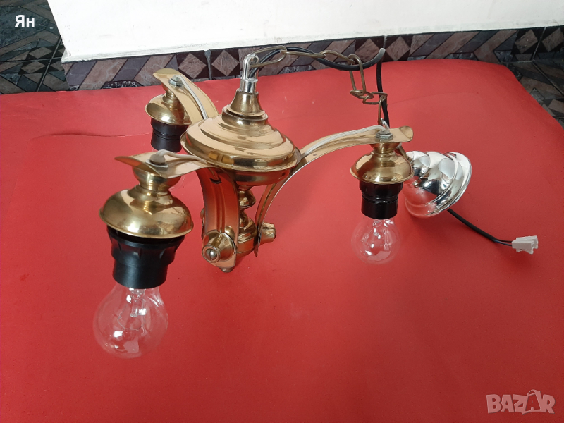 Стар Ретро Полилей Лампа от Бронз с 3 крушки, снимка 1
