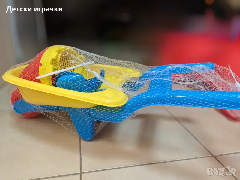 Голяма Плажна количка с лопата, гребло и кофичка за пясък, снимка 1