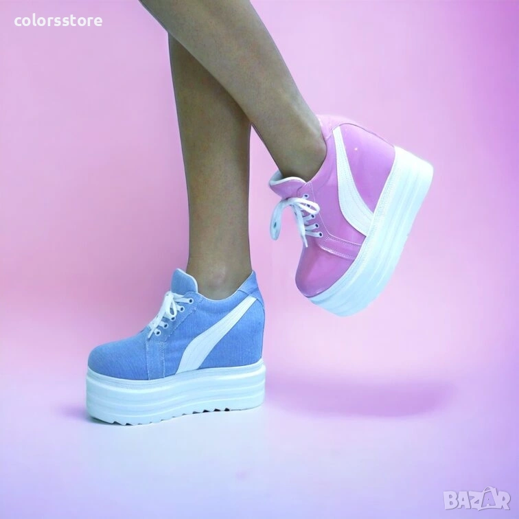 Кецове на платформа - розов лак с бяло ходило - SJN56, снимка 1