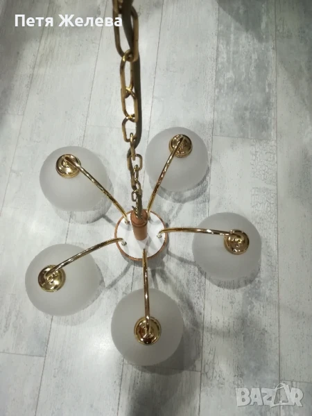 Полилей 5 крушки-дърво,стъкло и метал/Австрия , снимка 1