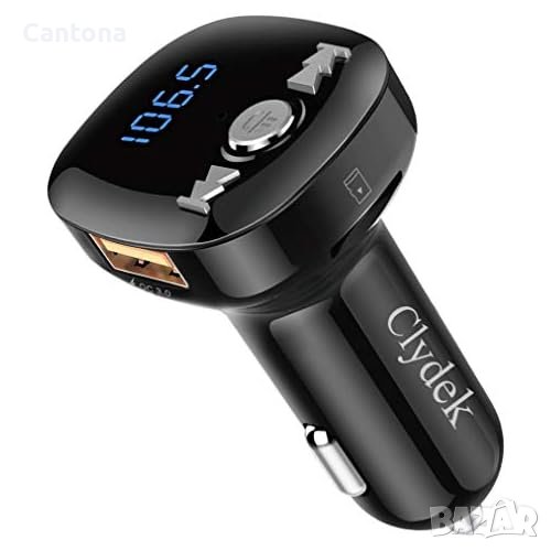 Clydek Bluetooth V5.0 FM трансмитер, Волтметър, Hand-Free 2x USB, QC3.0, USB и TF карта, снимка 1
