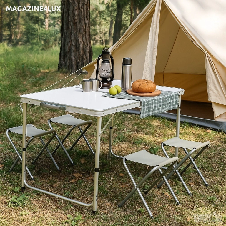 Комплект сгъваема алуминиева маса с 4 стола – идеален за къмпинг, двор и почивка, снимка 1