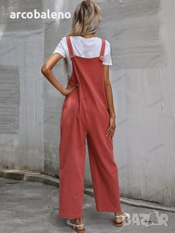 Дамски моден едноцветен гащеризон без ръкави и с тиранти, 9цвята, снимка 18 - Гащеризони - 41739942