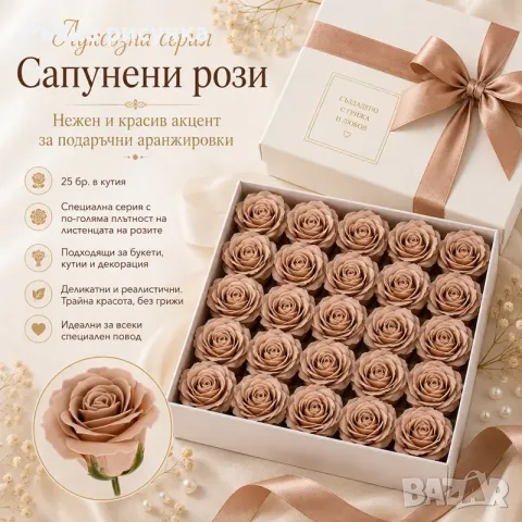 Сапунени рози за декорация /25 броя в кутия/, снимка 8 - Декорация за дома - 56152865