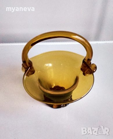 Стъклена бонбониера от СОЦА. Масивна с форма на кошничка. , снимка 7 - Декорация за дома - 44373458