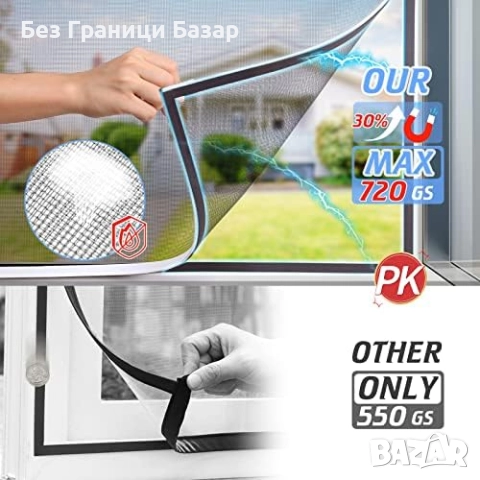 Нова Магнитна мрежа за прозорци против комари и мухи 130x150 см Лесен монтаж, снимка 4 - Други стоки за дома - 51649038