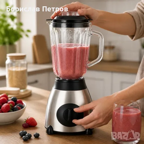 Стъклен блендер с чопър 2 в 1, 2200W, 5 скорости, стъклена кана