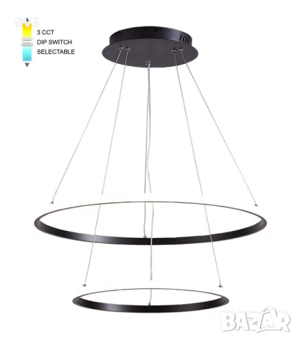 LED пендел дуо Ø400+600mm 48W черен VITO, снимка 1