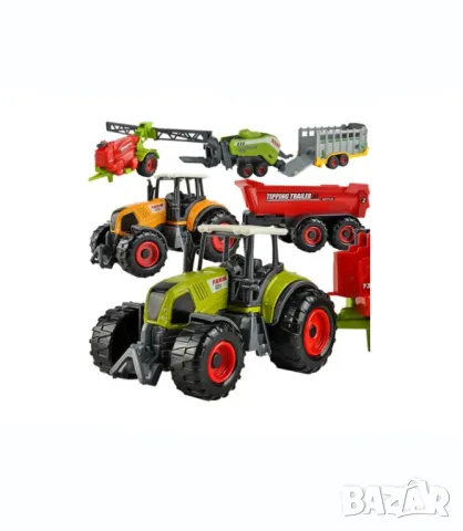 Детски трактори с ремарке / Трактор играчка - комплект от 6 машини