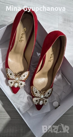 луксозни червени обувки Pera пеперуда , снимка 3 - Дамски обувки на ток - 53270207