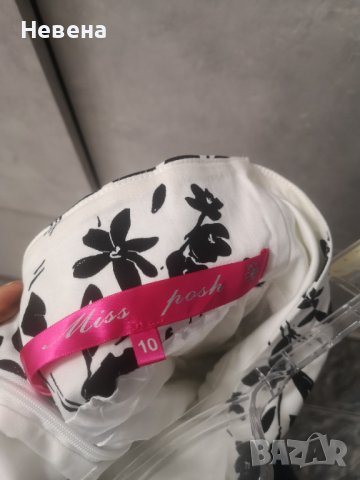 Бяла Рокля с флорален черен принт. М размер, снимка 2 - Рокли - 42474231