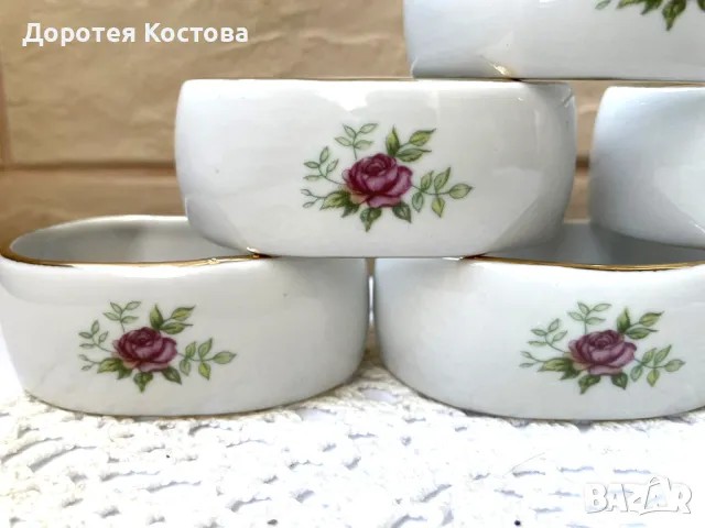 Красиви големи порцеланови пръстени от Полша с рози , снимка 3 - Антикварни и старинни предмети - 49600264