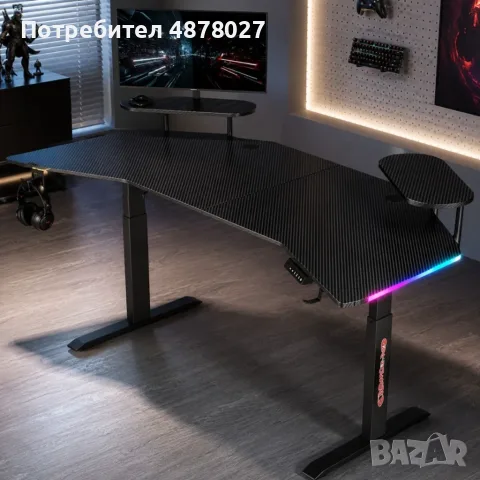 Ергономично геймърско бюро с регулируема височина – Професионално компютърно бюро за офис и игри, 16, снимка 5 - Бюра - 55970455