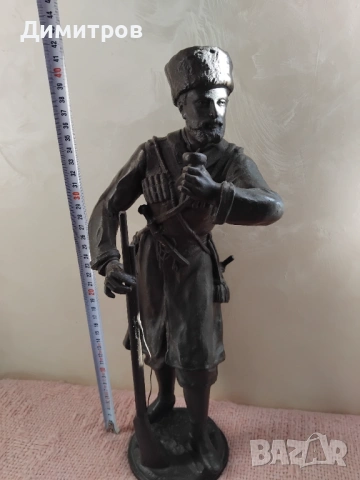 Старинна авторска  метална склуптора на казак , снимка 4 - Антикварни и старинни предмети - 38205027