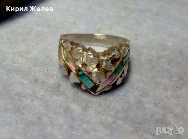 СТАР АРТ НУВО СТИЛ СРЕБЪРЕН ПРЪСТЕН СРЕБРО ВИСОКА ПРОБА ИНКРУСТИРАН РЪЧНО с КРАЛСКИ СЕДЕФ 41203