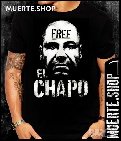 Черна тениска с щампа FREE EL CHAPO, снимка 1