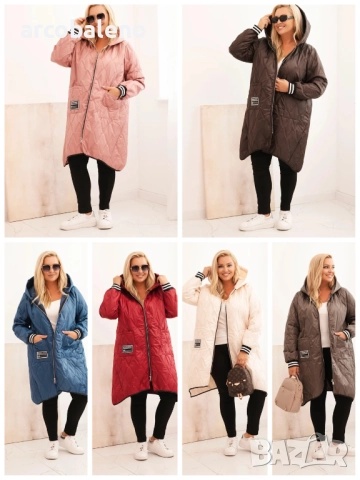 Дамско ватирано яке Plus Size с качулка и спортни маншети, 8цвята 