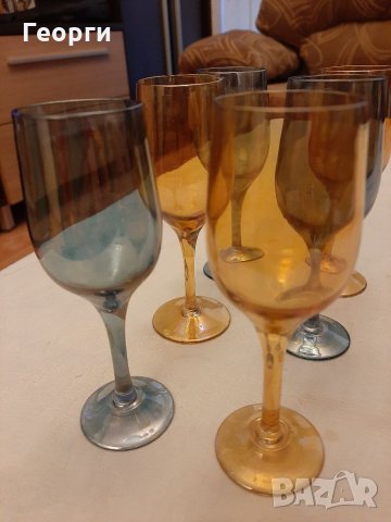 Стъклени цветни чаши ретро, снимка 2 - Сервизи - 34850246