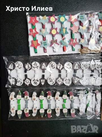 Коледен календар Комплект 24 дървени щипки за адвент календар 3 вида, снимка 5 - Коледни подаръци - 52053878