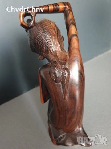 19см ръчна дърворезба статуетка/еротика/азиатска дървена скулптура/фигура на гола жена с огледало, снимка 5 - Статуетки - 52905614