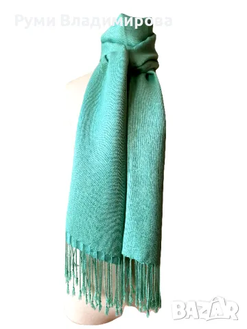 Светлозелен шал от 55 % вискоза и 45 % акрил, снимка 6 - Шалове - 47871865