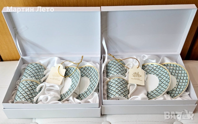 Сервиз за кафе Lancaster. Фин костен порцелан 2 комплекта х 2 чаши и чинийки., снимка 2 - Сервизи - 53179950