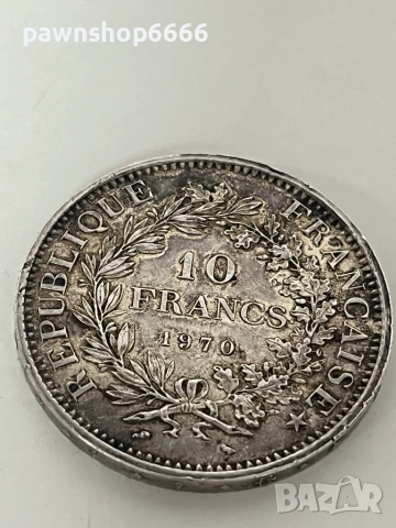 Сребърна монета Франция 10 франка, 1970, снимка 3 - Нумизматика и бонистика - 52606698
