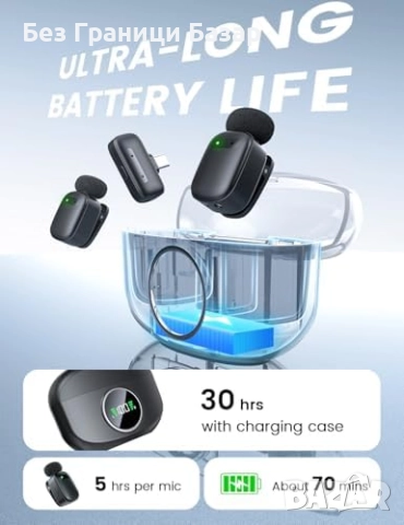 Нов Безжичен мини микрофон USB-C с шумопотискане и кейс 30 часа работа, снимка 3 - Микрофони - 52134266