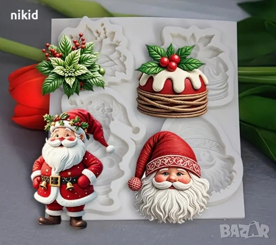 Дядо Коледа коледна звезда кексче Коледен силиконов молд форма фондан декор украса, снимка 2 - Форми - 52407130