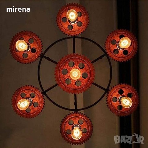 Висяща лампа Ретро полилей от ковано желязо Индустриална винтидж висяща лампа, снимка 10 - Лампи за таван - 34978653