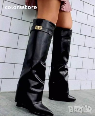 Ботуши на платформа - черна кожа - K-40