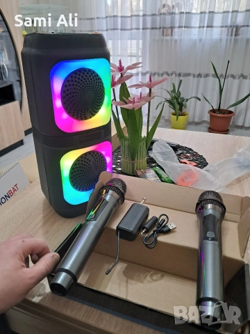 ЧИСТО НОВА Караоке Тонколона с 2 Безжични Микрофона – Пълен Комплект, снимка 9 - Аксесоари и консумативи - 53840494