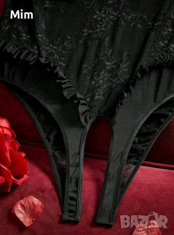 4XL Черно дантелено боди с отворен бюст и дъно , снимка 6 - Бельо - 52942031