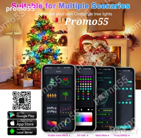 Коледни Лампички за Елха и Декорация 10м. с Дистанционно, Блутут, RGB, снимка 4 - Други - 48352654