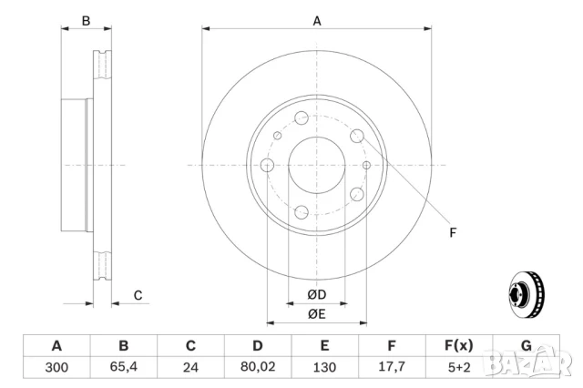 Диск спирачен преден дeсен/ляв за CITROEN JUMPER I,JUMPER II; FIAT DUCATO; PEUGEOT BOXER № F2007V, снимка 6 - Части - 50641726