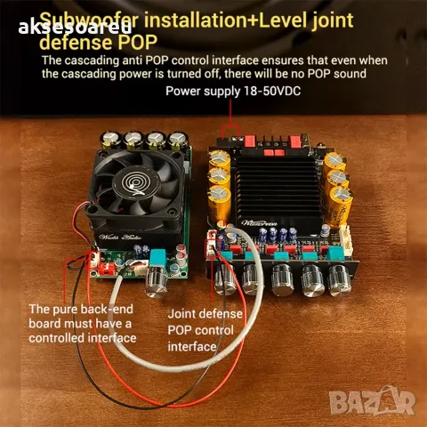Аудио усилвател на модул 300W+300W+600W ZK-AS21P TPA3255*2 2.1 канален Bluetooth стерео усилвател, снимка 13 - Ресийвъри, усилватели, смесителни пултове - 56084934