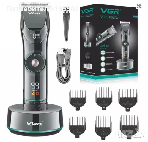 Професионална акумулаторна машинка за подстригване VGR V-256 с LCD дисплей, регулируема скорост и дъ, снимка 2 - Фризьорски принадлежности - 51096006