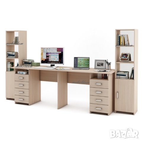 Бюро 208см. за двама със 8 чекмеджета и 2 етажерки с плавни врати(код-0939), снимка 4 - Бюра - 41915445