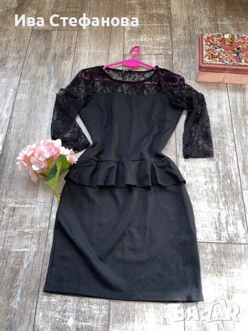 Страхотна нова черна еластична рокля с пеплум на талията , снимка 8 - Рокли - 37246305
