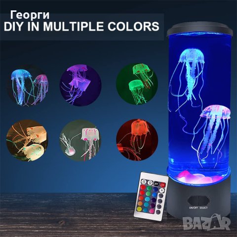 😍Настолна LED нощна лампа аквариум с медузи. , снимка 4 - Настолни лампи - 42660237