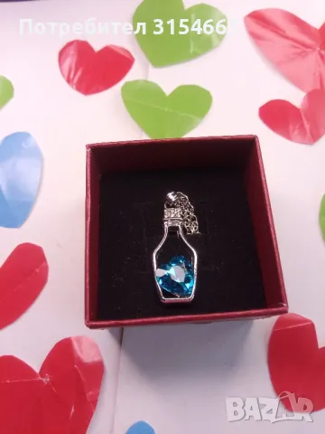  Колие с кристал Сърце в бутилка , снимка 2 - Колиета, медальони, синджири - 48993923