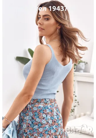 Дамски плетен топ в син цвят MP32858, снимка 2 - Корсети, бюстиета, топове - 48118689