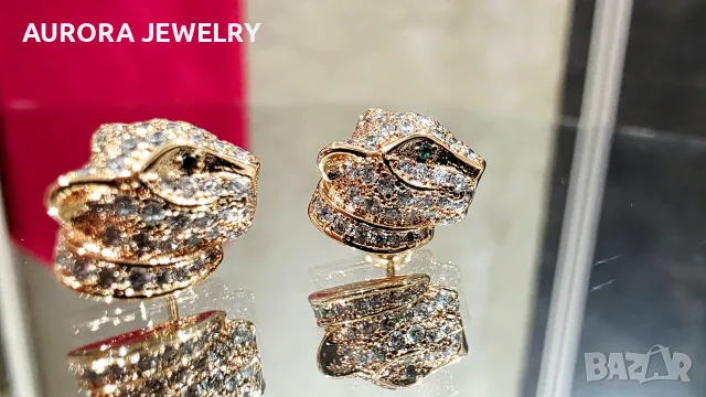 CARTIER Panthere de Cartier Rose Gold Stud Paved Diamond Дамски Обеци, снимка 2 - Обеци - 56306504