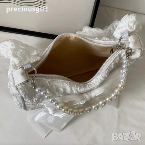 Дамска кокетна бяла чанта с панделка, снимка 5 - Чанти - 53289842