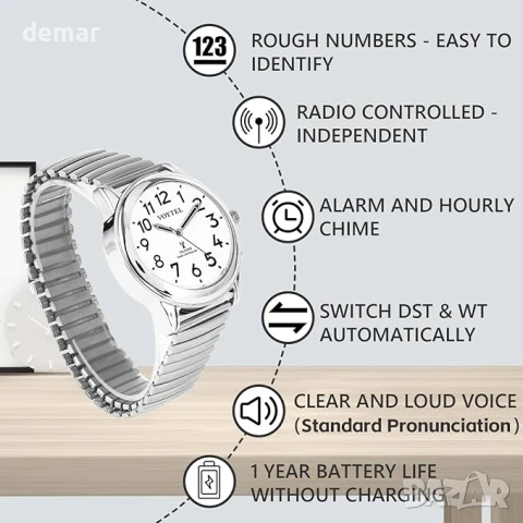Дамски атомен говорещ часовник MAUJOY, говорещ часовник на английски език, снимка 3 - Дамски - 50595506