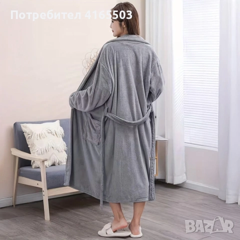 Дамски хотелски халат, класически, удобен, топъл, с връзки, мек, сив, снимка 3 - Други - 53240173