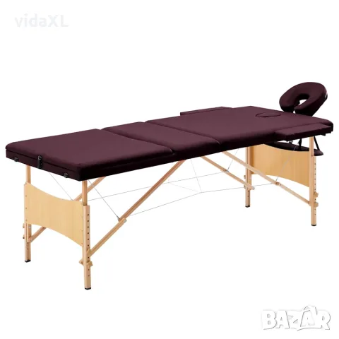 vidaXL Сгъваема масажна кушетка, 3 зони, дърво, виненолилава