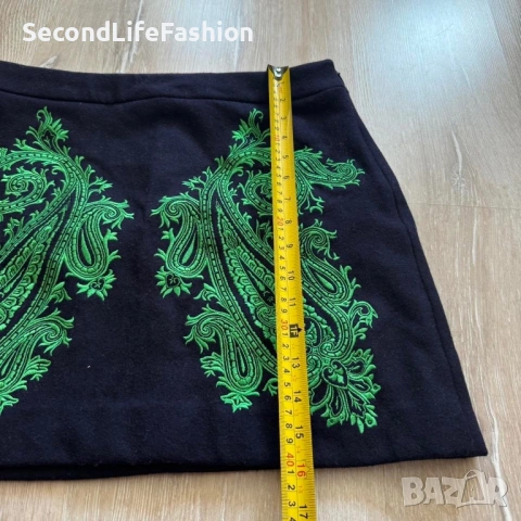 Мини пола Samsoe & Samsoe с бродерия размер M, черно/зелено, снимка 3 - Поли - 53244434