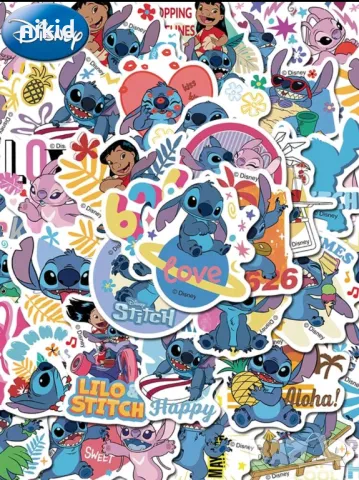 50 бр Лило и Стич lilo stitch самозалепващи лепенки стикери за украса декор картонена торта парти, снимка 17 - Други - 28665011